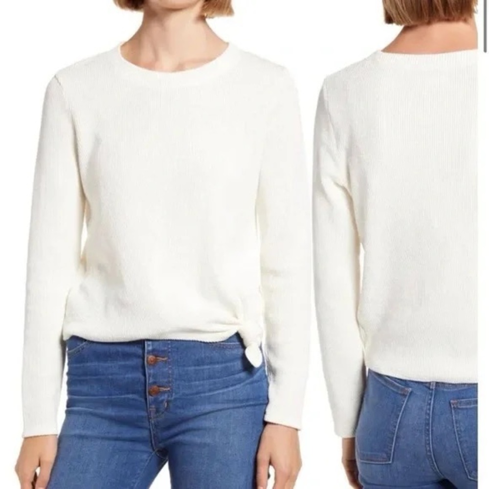 Madewell top Breezeway Pullover Ribbed Knit‎ Sweater Chunky White Large J.Crew